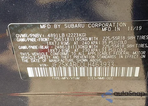 2020 Subaru Forester Sport from USA, damaged, VIN JF2SKARC0LH463933